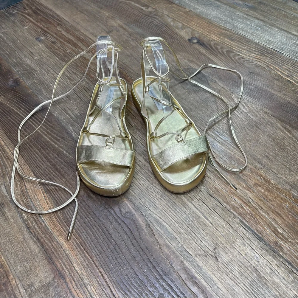 Diane Von Furstenberg Susie Metallic Gold Leather Sandal Size 9.5